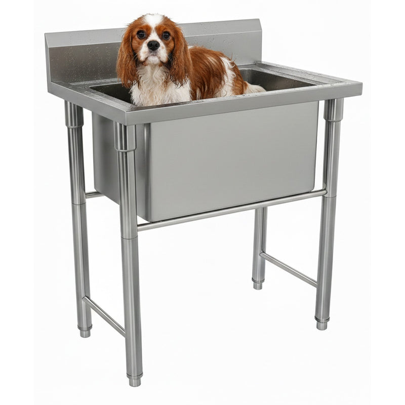 Commercial Stainless Steel Pet Grooming Bath Tub 800×600×1050(900+150)mm with Drainer Set - PDBS60080