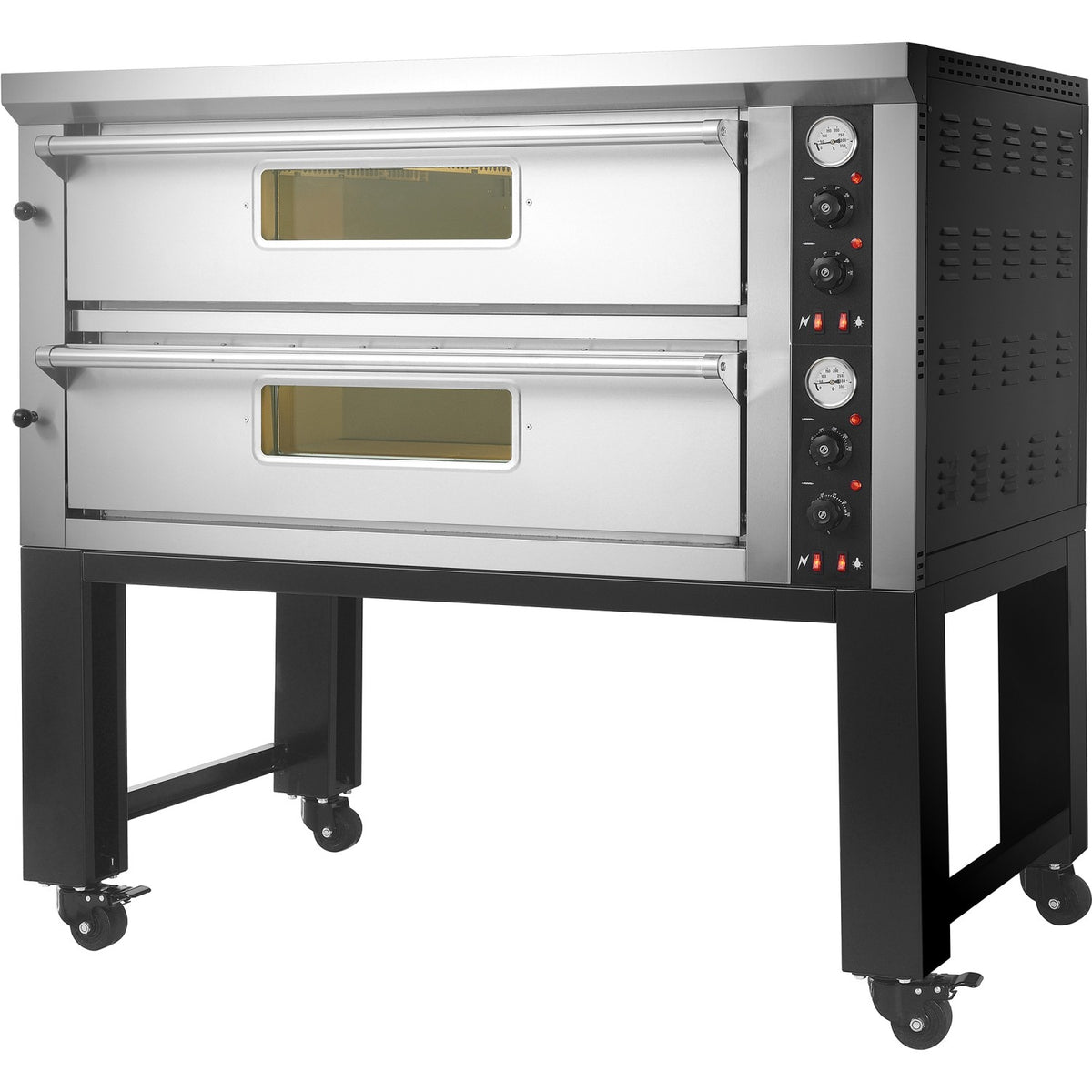 Commercial Pizza oven with stand Electric 2 chambers 8+8 pizzas x 33cm 500°C Mechanical controls 16.8kW 400V - PS802