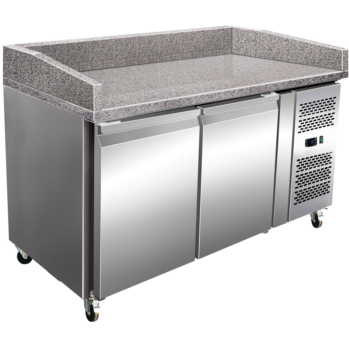 Commercial Refrigerated Pizza Prep Counter 2 Doors Granite Top 390 Litres - PZ26