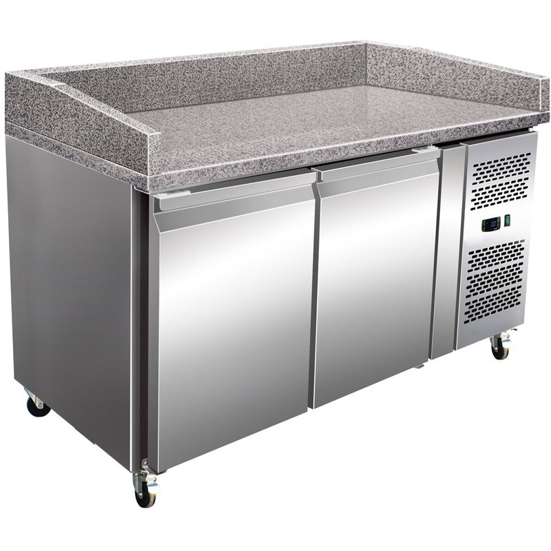 Commercial Refrigerated Pizza Prep Counter 2 Doors Granite Top 390 Litres - PZ26