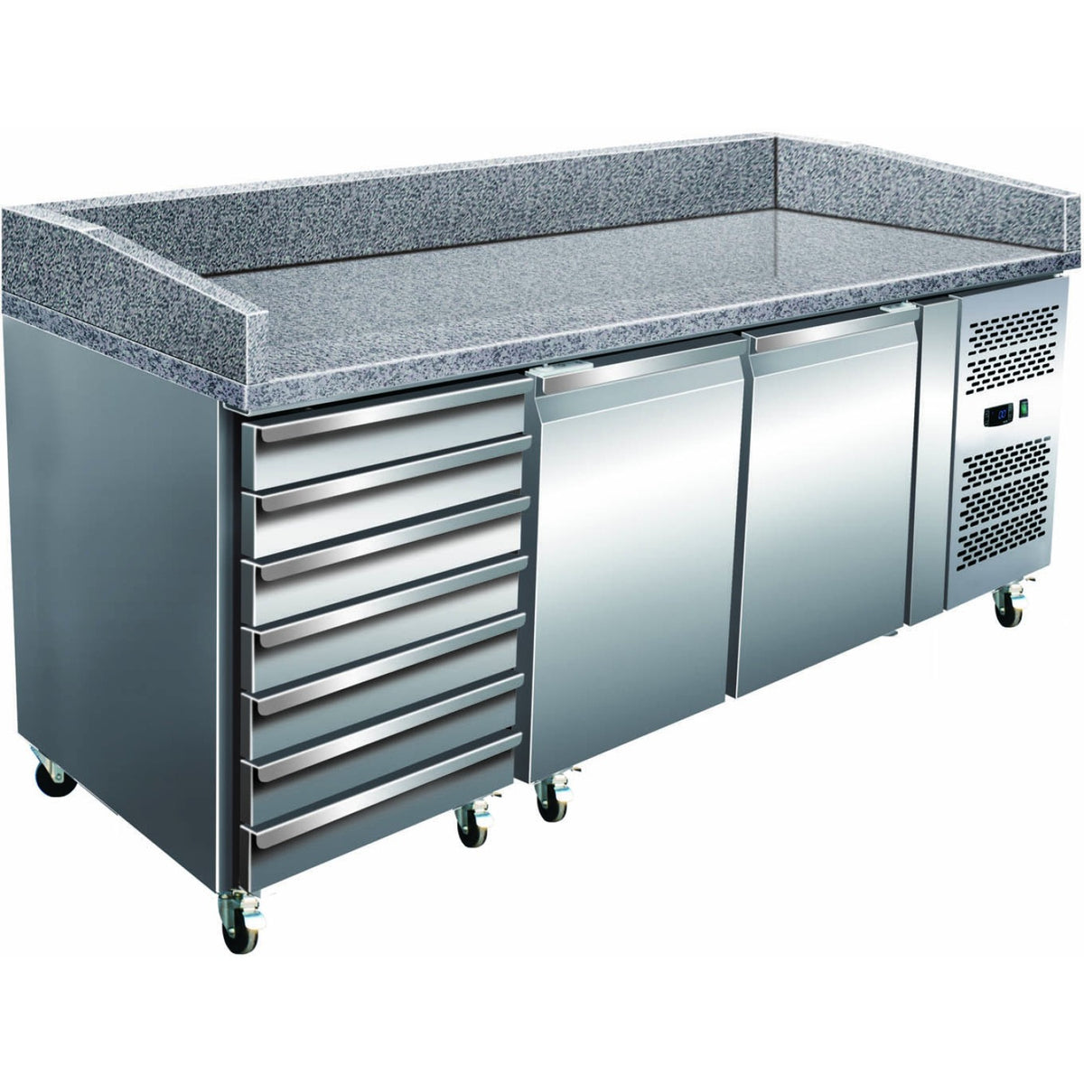 Refrigerated Pizza Prep / Bakery Counter 2 doors 7 drawers Granite top Depth 800mm - PZ46