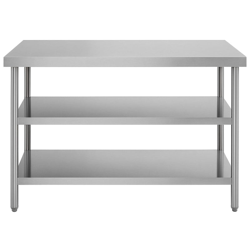 Commercial 3-Tier Stainless Steel Work Table with Undershelves 1400x600x850mm - QNH1120