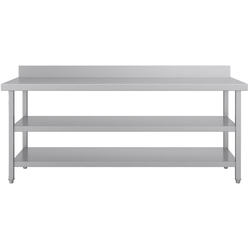 Commercial 3-Tier Stainless Steel Work Table with Undershelves and Backsplash 2100x600x850mm - QNH1152