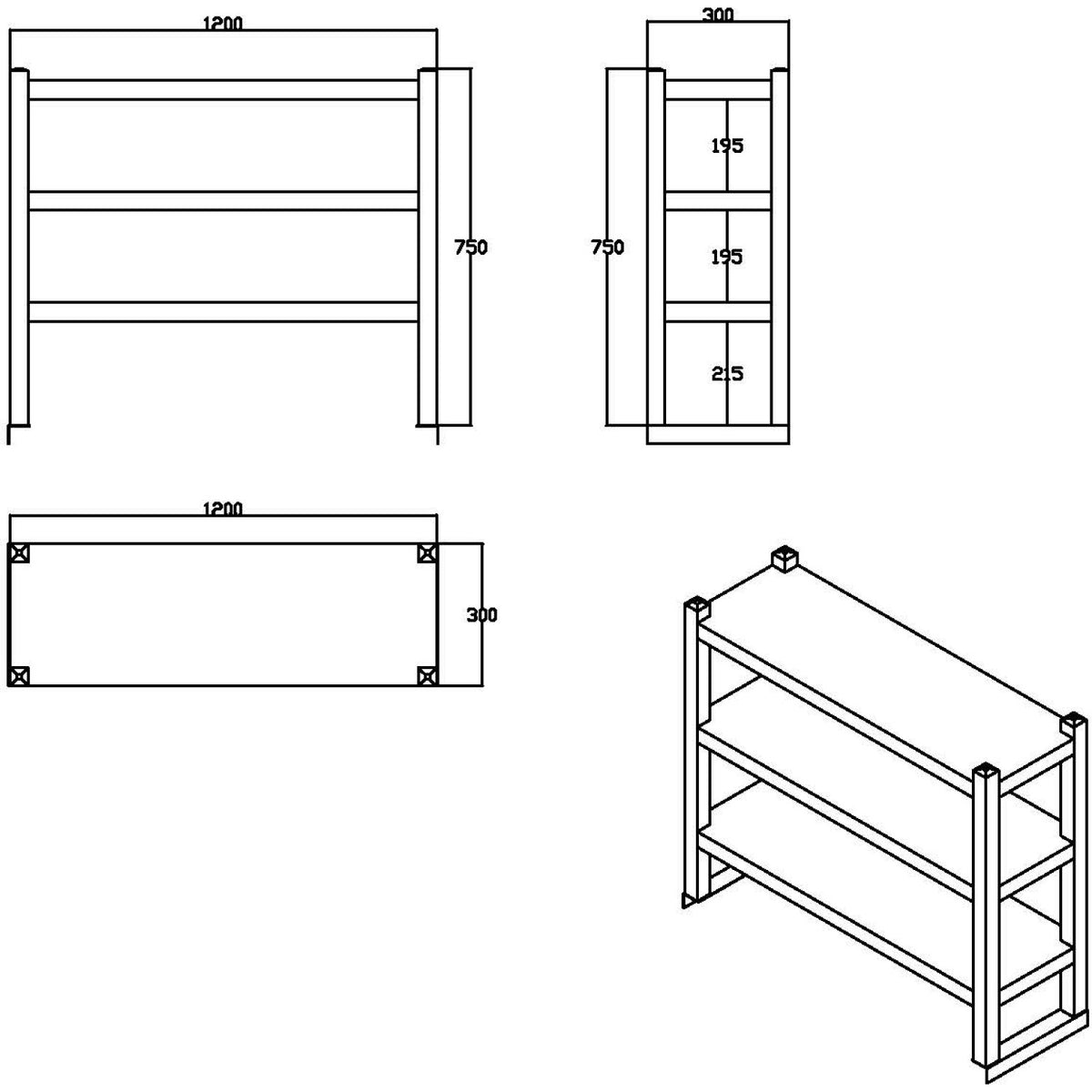 Triple Tier Overshelf with Square Tubing Stainless Steel 1200x280x750mm - QNH204