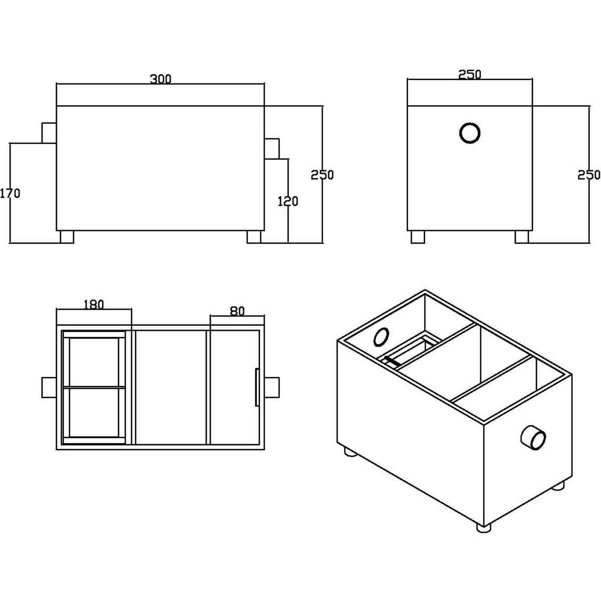 Commercial Stainless Steel Grease Trap with Lid and Outlet Valve 350x250x250mm - QNH508