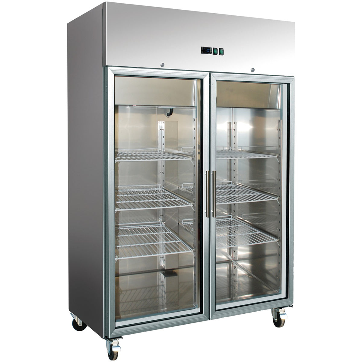 1400lt Commercial Refrigerator Stainless steel Upright cabinet Twin glass door GN2/1 Ventilated cooling - R1400VGLASS