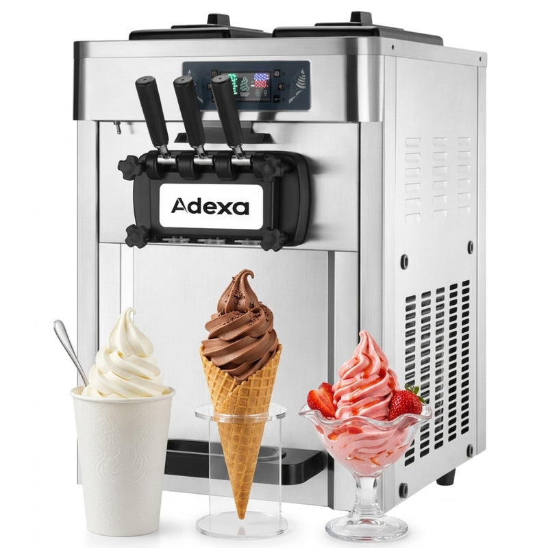 Commercial Countertop Soft Ice Cream Machine 16–22L/h 2100W 3 Flavour Twin Hopper 540×750×850mm - RC168G