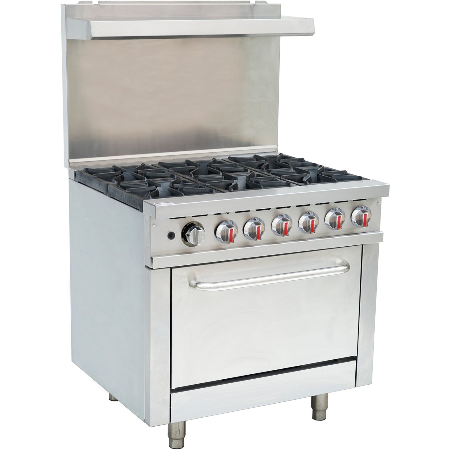 Professional Stainless Steel Gas Range Oven (8kW/hr) with 6 Burners (36kW/hr) and Removable Overshelf - RGR36X