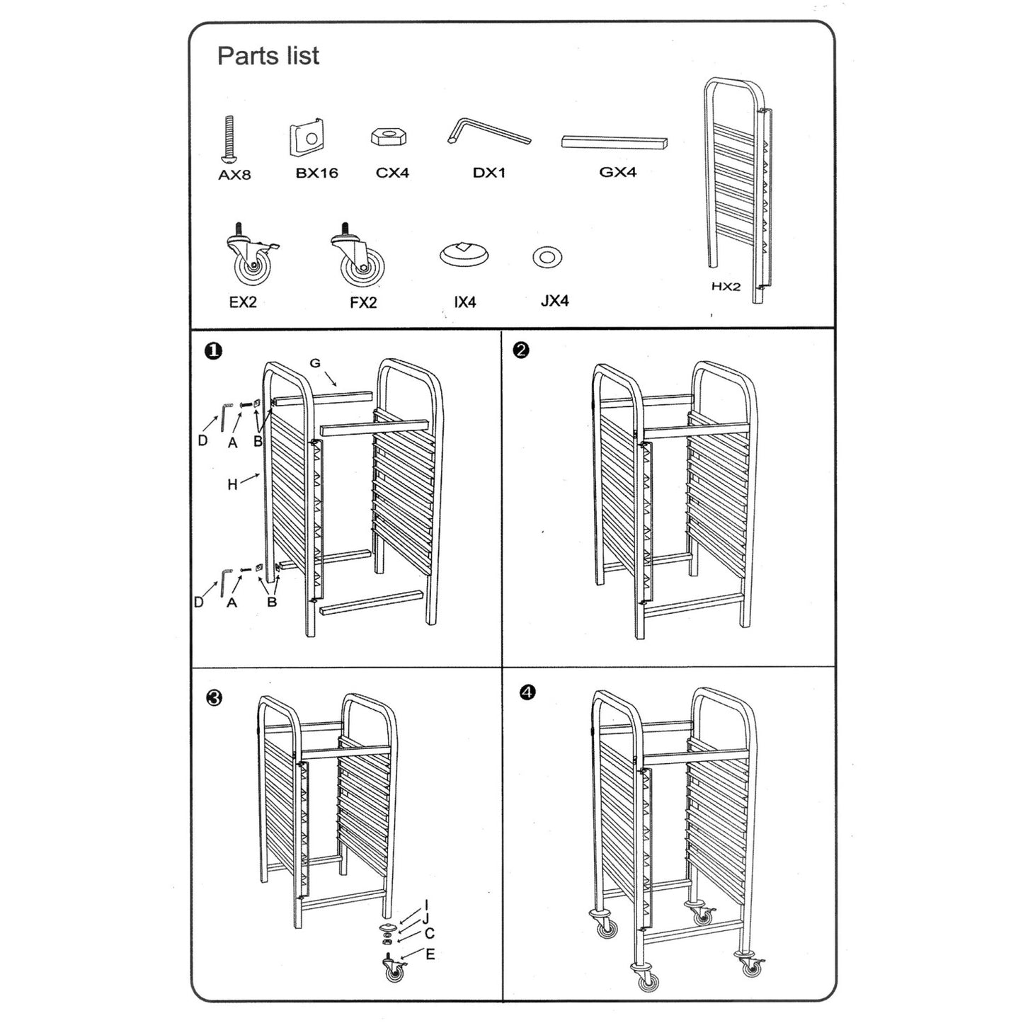 Rack/Tray/Pan Trolley Stainless steel Bakery 600x400mm 15 tier 470x620x1700mm - RT6415
