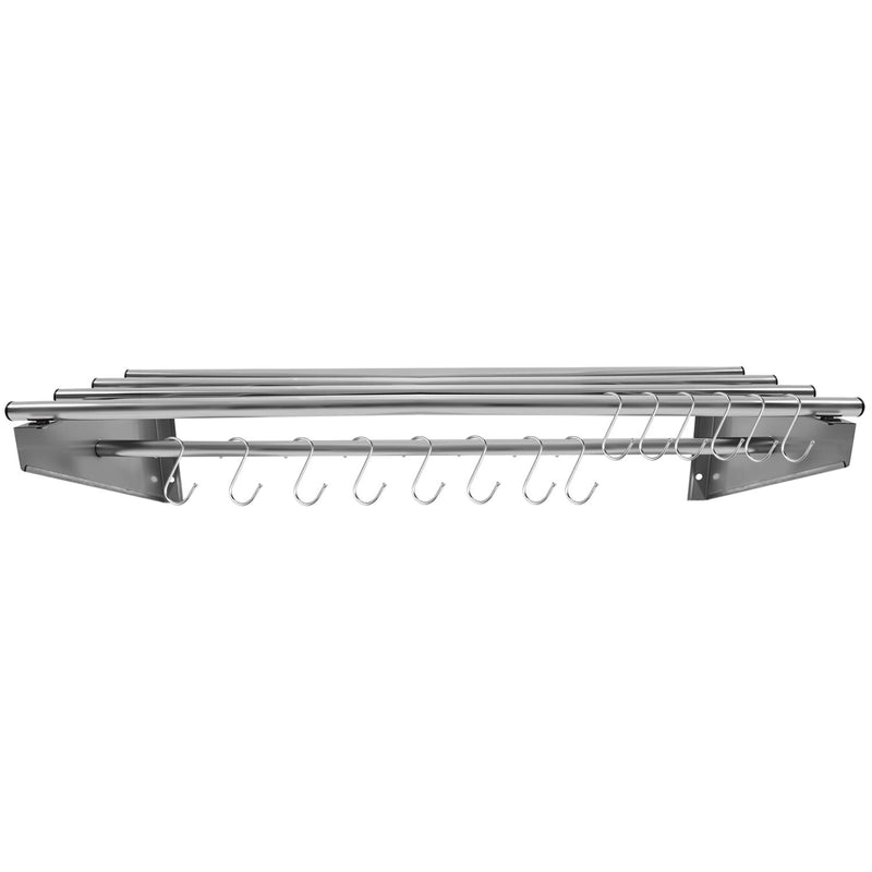 Commercial Stainless Steel Wall Mounted Rack 1800×300×230mm 4+1 Tube with 16 S Hooks - RTW230180