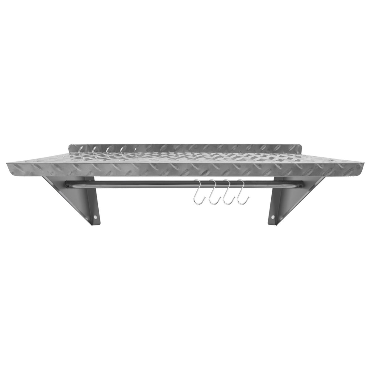 Commercial Stainless Steel Wall Mounted Non-Slip Shelf with Rail & 4 Hooks 600 x 300 x 230mm - RTW3B0630