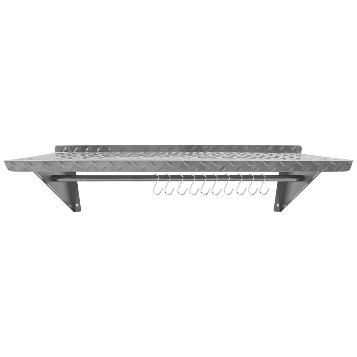 Commercial Stainless Steel Wall Mounted Non-Slip Shelf with Rail & 10 Hooks 1200 x 300 x 230mm - RTW3B1230