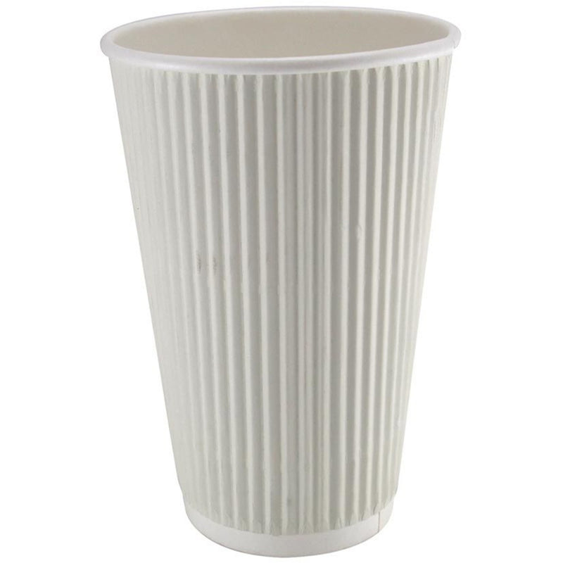 500pcs Compostable Coffee Cups Ripple wall 16oz/473ml White - RW16W