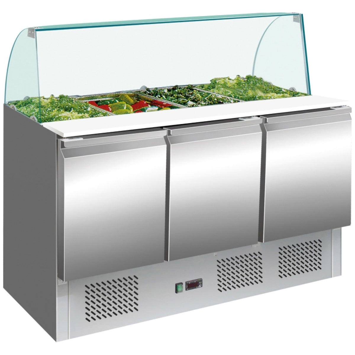 Saladette Prep Counter with Glass top 1365x700x1350mm 3 doors - THS903CG