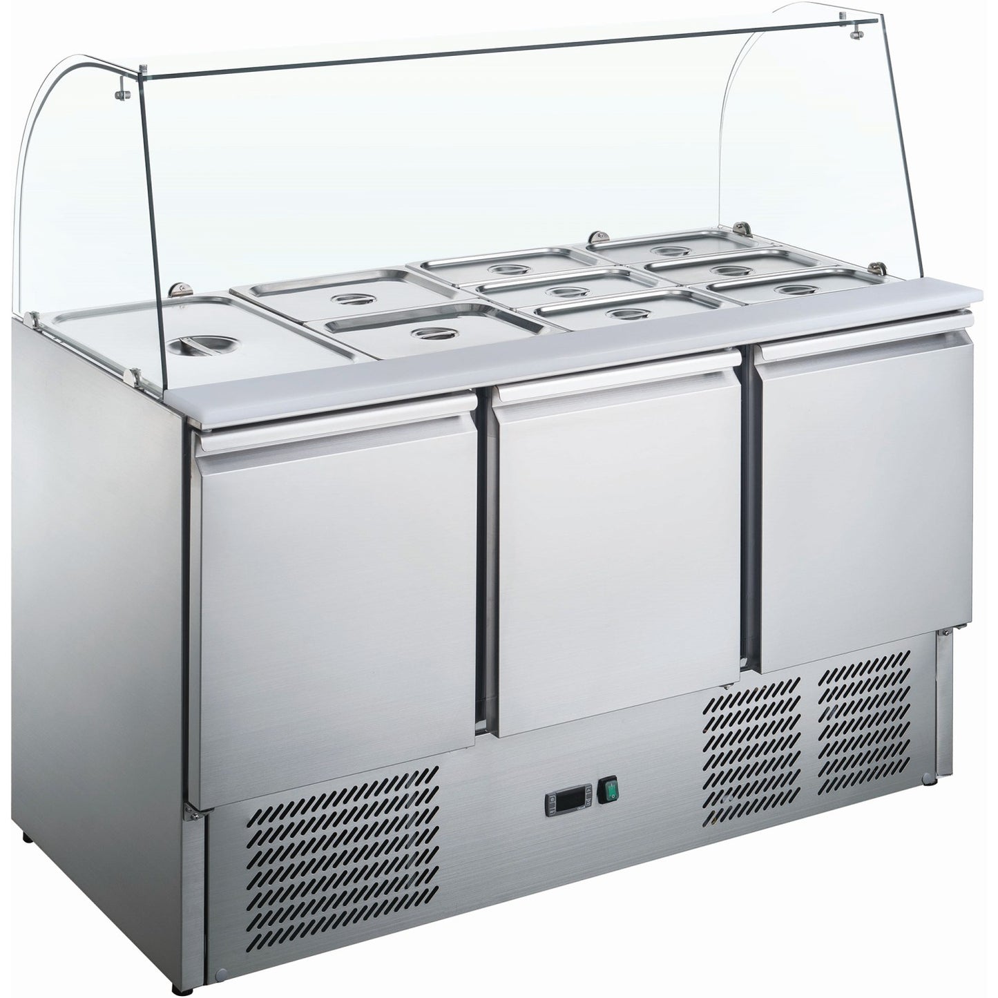 Saladette Prep Counter with Glass top 1365x700x1350mm 3 doors - S903CG