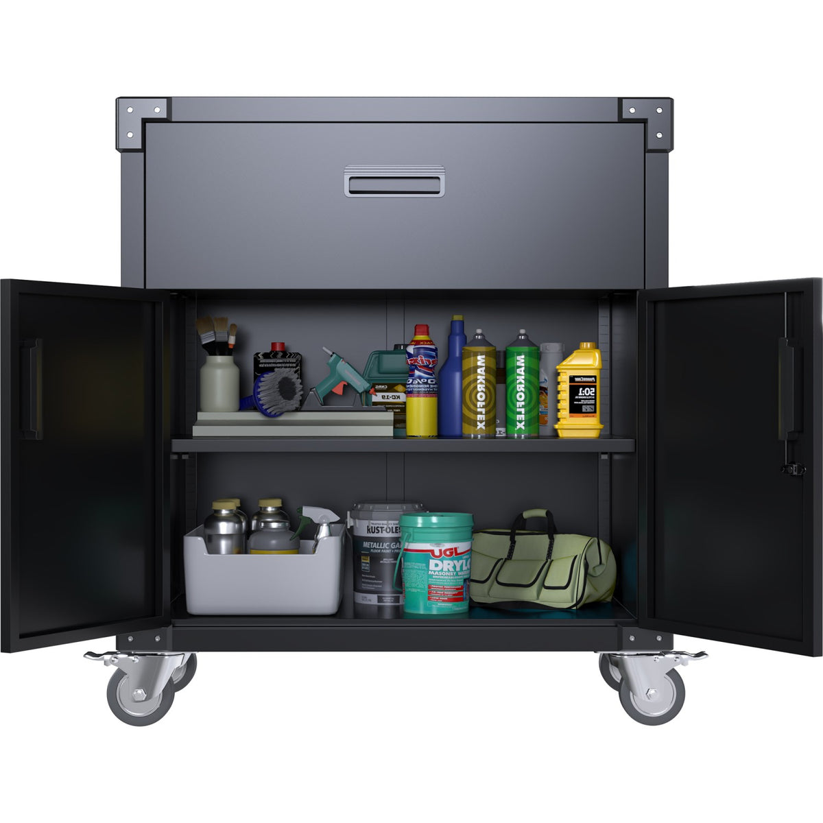Professional Mobile Black 2 Door 1 Drawer Steel Tool Cabinet 800x420x900mm - SART222