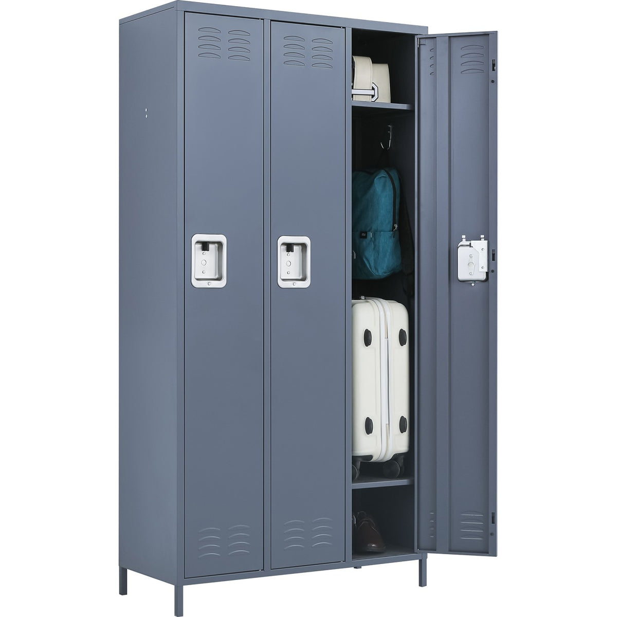Commercial Grey 3 Door Locker with 2 Shelves 900x400x1830mm - SART236
