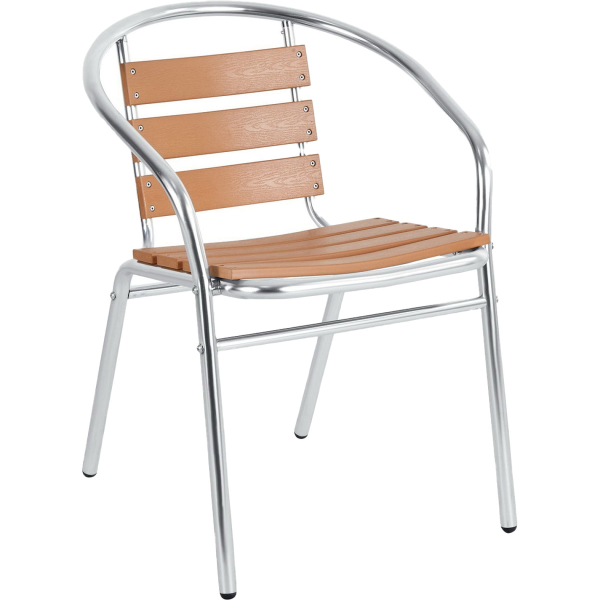 Bistro Dining Chair with Armrests Aluminium Frame Faux Wood Slats Indoors & Outdoors - SC017W