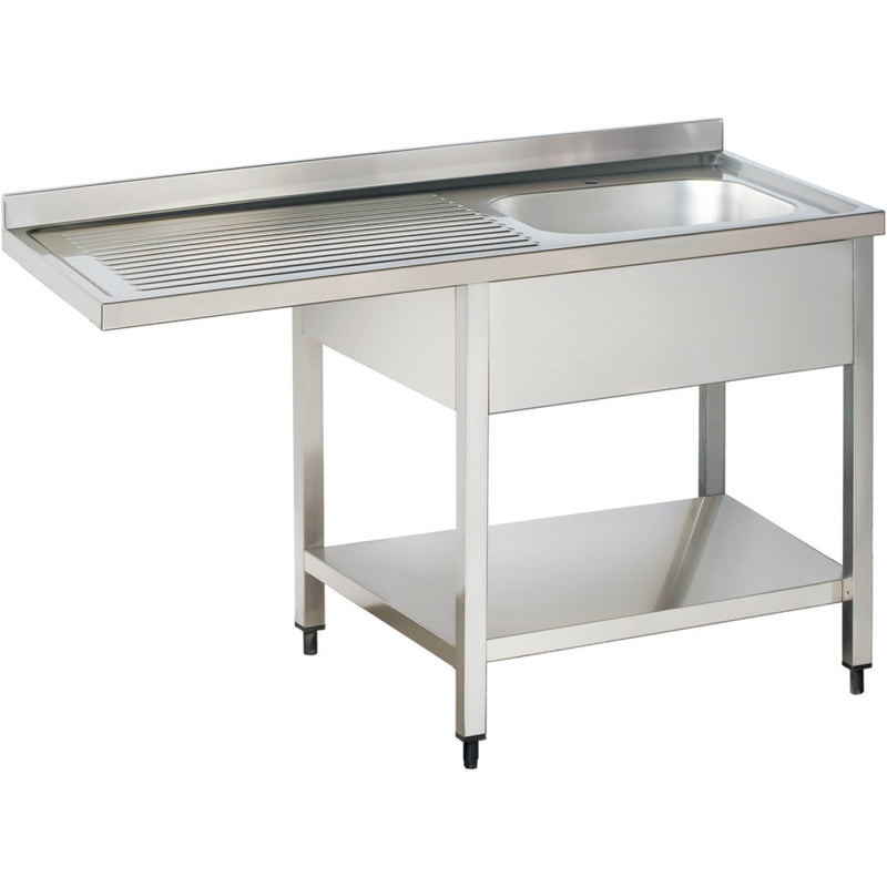 Commercial Sink for dishwashers 1 bowl Right Bottom shelf Splashback 1200mm Depth 600mm - THSTR126SBR1