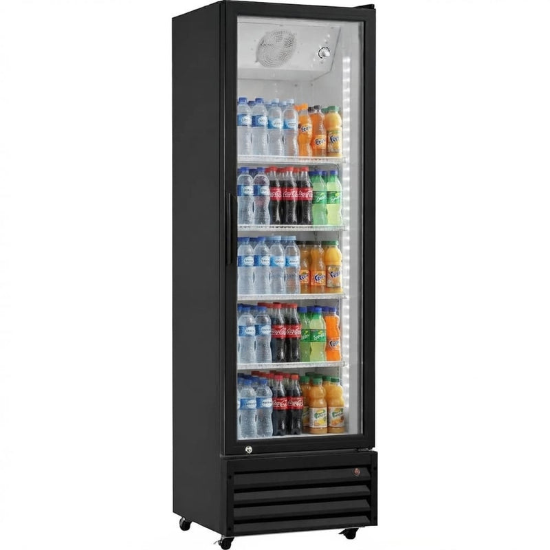 Commercial Upright Beverage Bottle Cooler 349 Litres Single Hinged Glass Door Black 606x620x1940mm - SSH34