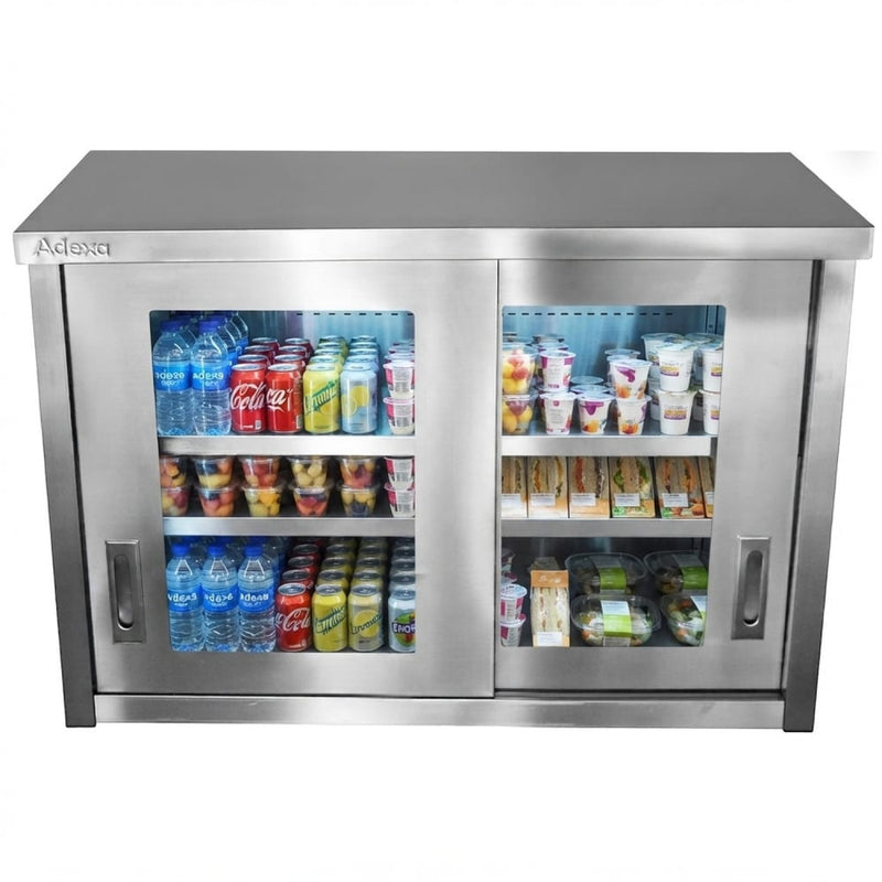 Commercial Wall Cabinet Cupboard Glass Doors Stainless Steel 1000x400x650mm - SWCGD100402