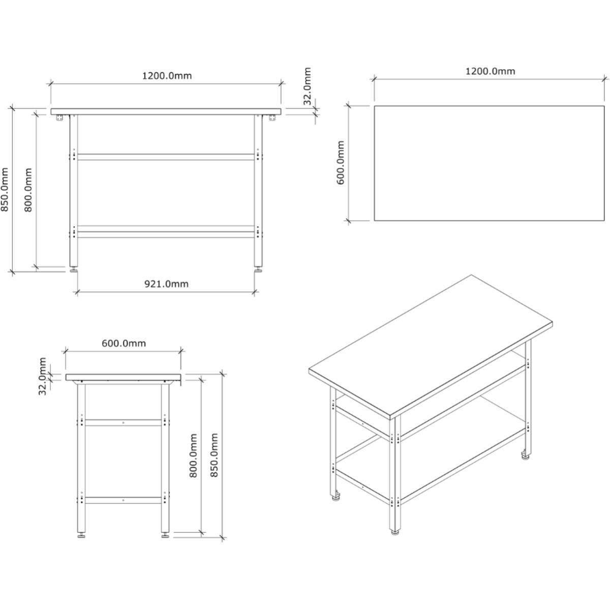 Professional Grey and Black Workshop 3 Layer Workbench with 30mm Wooden Desktop 1200x600x850mm - TC006A