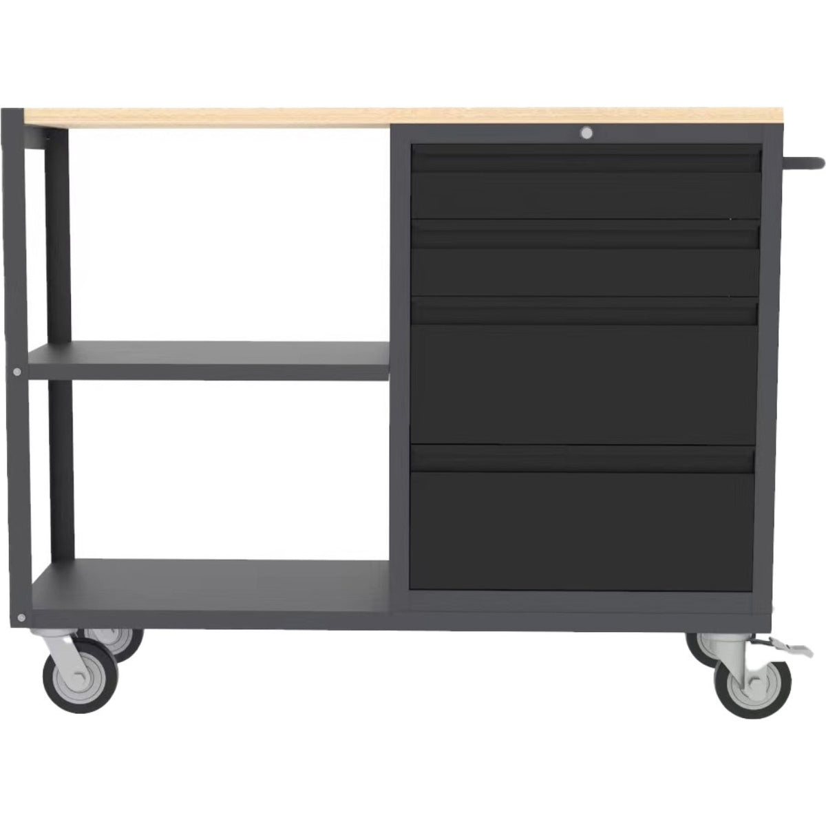 Professional Mobile Grey and Black Tool Cabinet with 4 Drawers and 2 Shelves Wooden Worktop 1480x500x1000mm - TC097