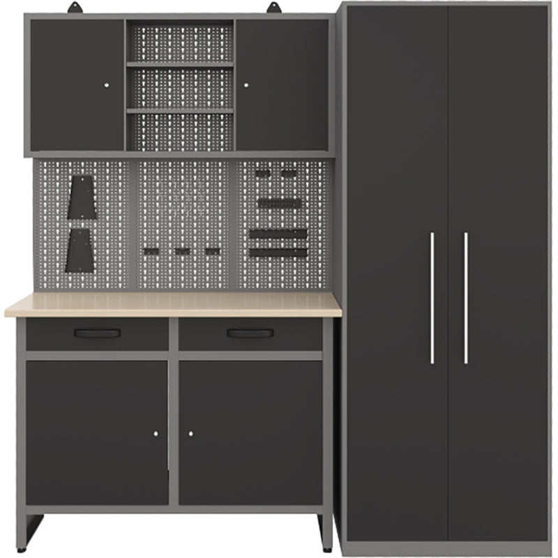 Garage Workstation Set - with Wooden Desktop, 5 Drawers, 2 Cupboards, and 1 Cabinet, 2100x600x2050 - TC117