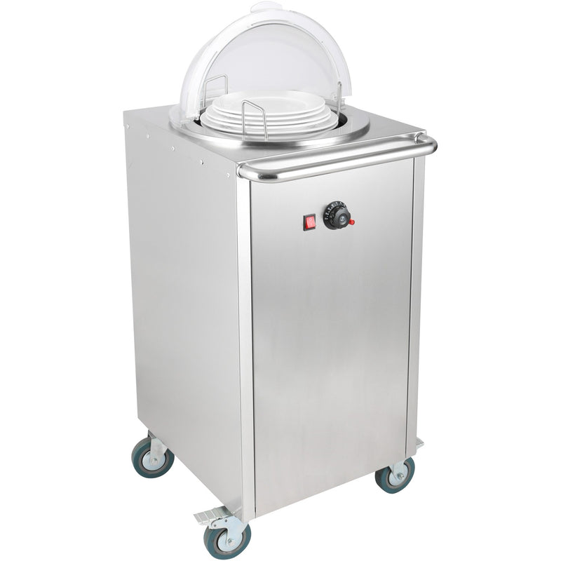 Heated Plate dispenser trolley Stainless steel 12''/300mm 50 plates with Rolltop Cover - TDDS1C