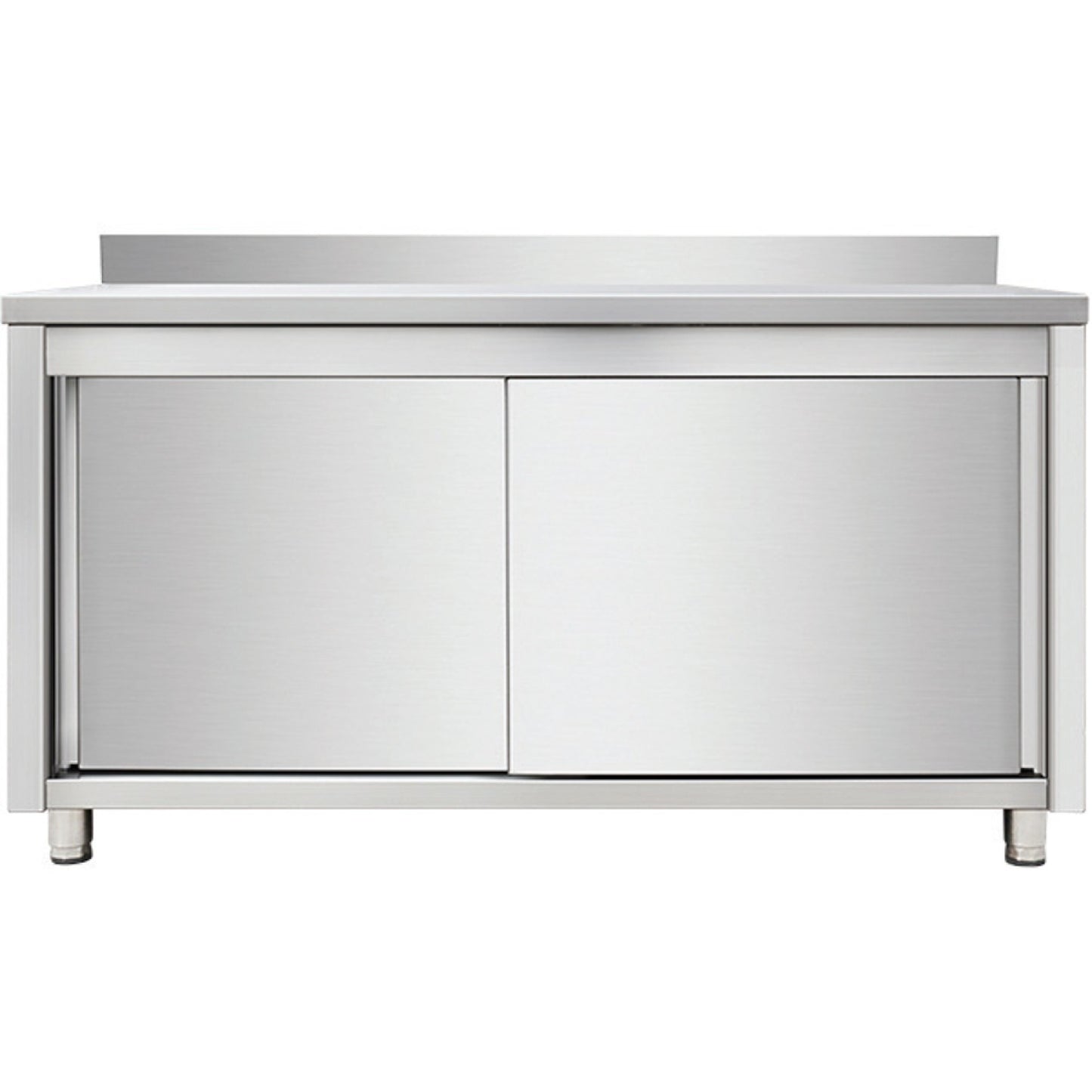 Commercial Worktop Floor Cupboard Sliding doors Stainless steel Width 1400mm Depth 700mm Upstand - THASR147A