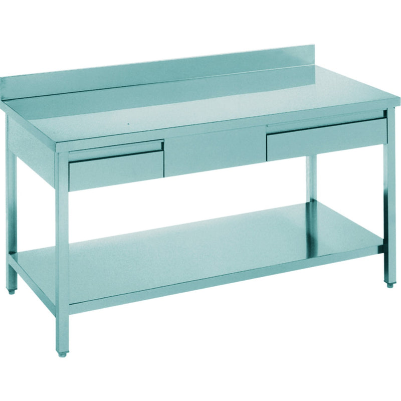 Professional Work table 2 drawers Stainless steel Bottom shelf Upstand 1600x600x900mm - THATS166A2D
