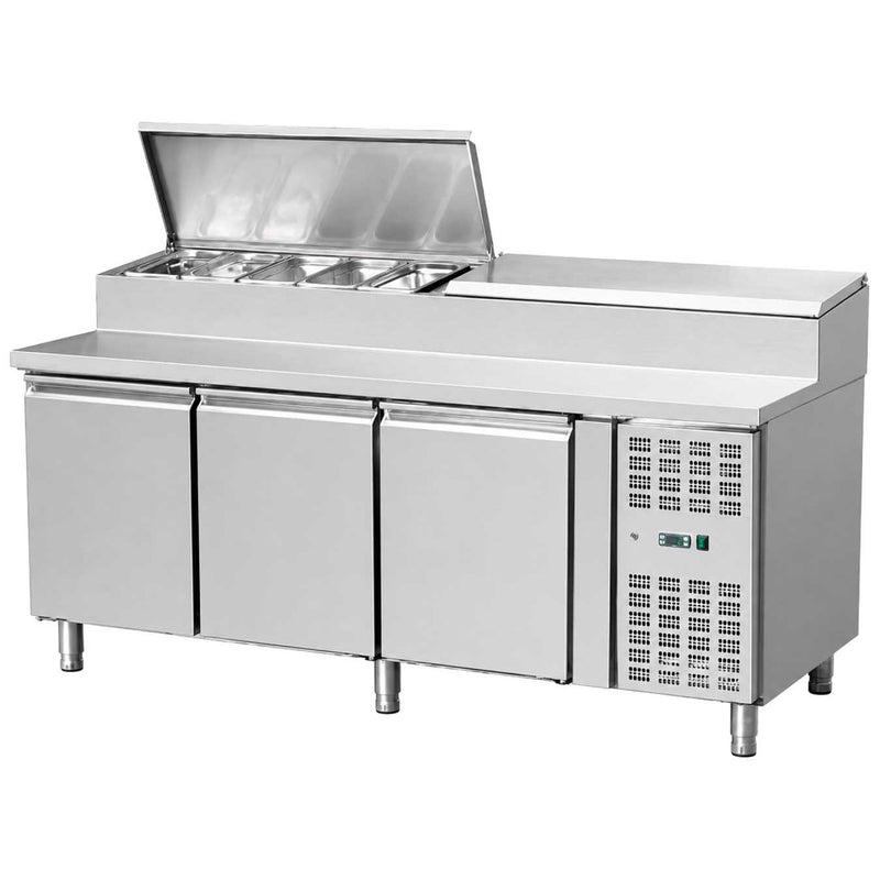 Commercial 3 Door Refrigerated Pizza & Salad Prep Counter 410L 1/4 GN +2 to +8°C 1795mm - THSH300070014