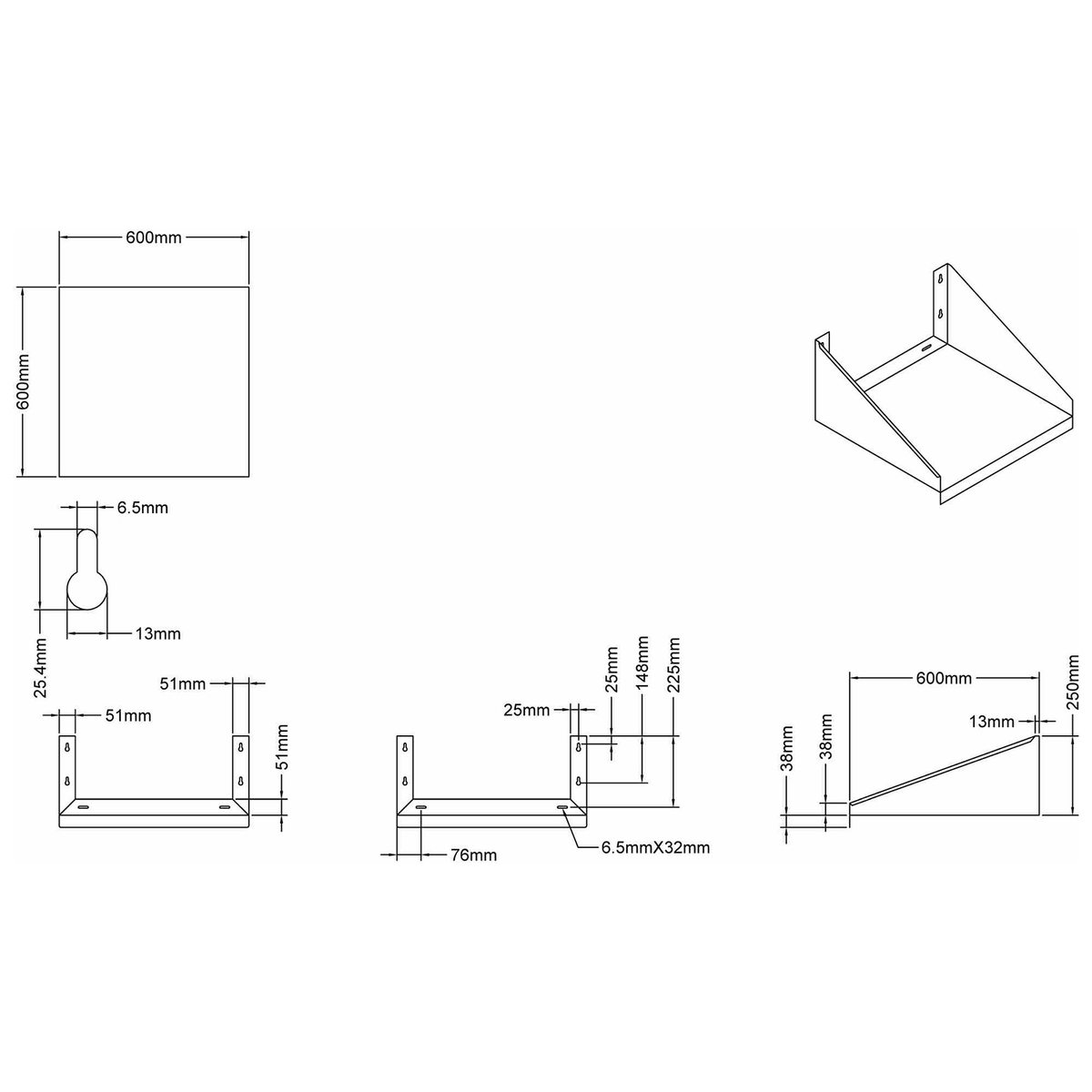 Microwave Shelf Stainless steel 600x600mm - WMS600X600