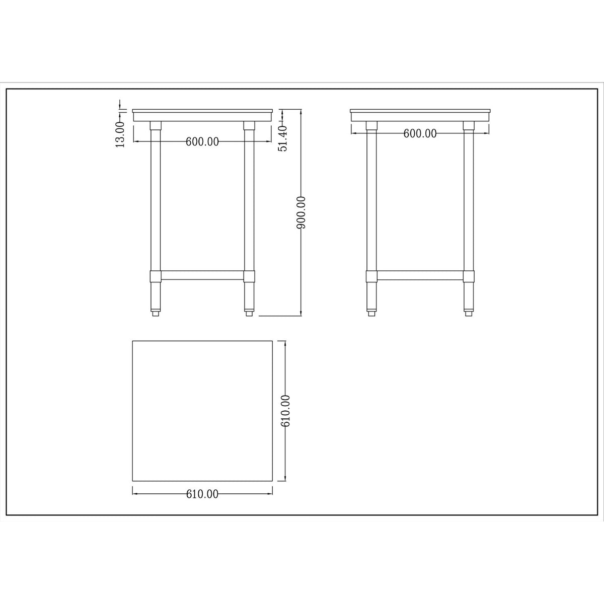 Commercial Stainless Steel Cutting Board Table 600x600x900mm - WTC60602G