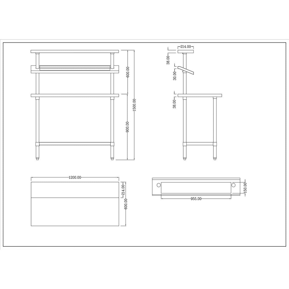 Stainless Steel Prep table 9 x GN1/9 & Top shelf & Undershelf - WTG60120