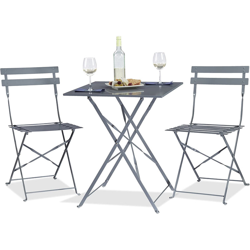 Folding Bistro Set Table & 2 Chairs Grey - WW178GREY