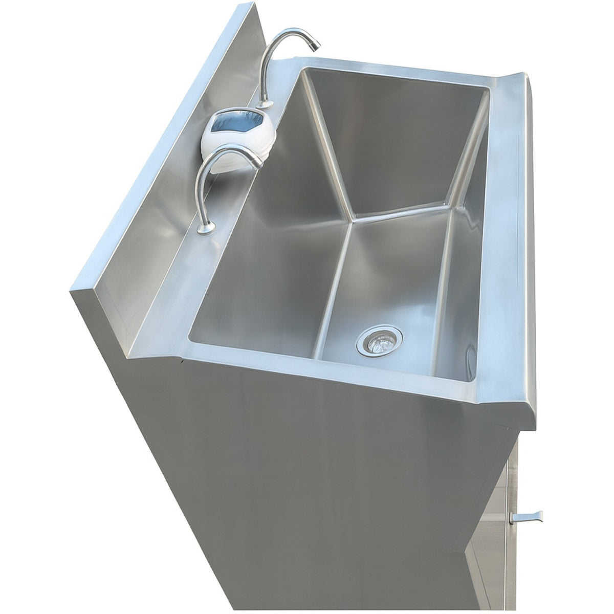 Commercial Stainless Steel Double Scrub Sink with Pedal Controls & Dual Faucets 1200x600x1000mm - YYJT126