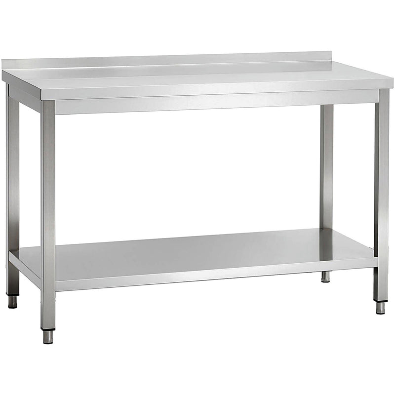 Commercial Stainless Steel 2 Tier Work Table with Splashback 1300 x 600 x 850mm - QNH66038