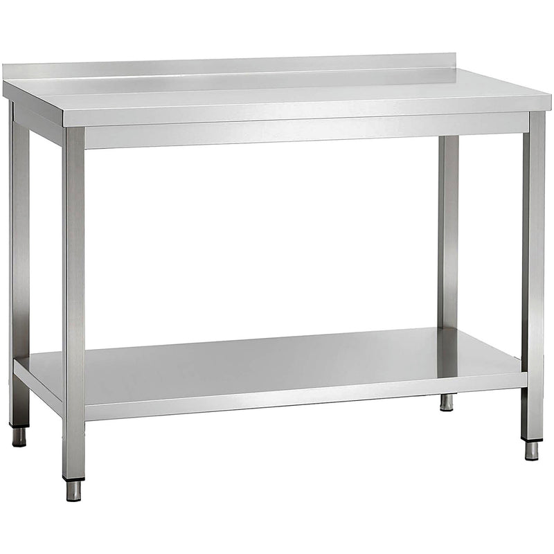 Commercial Stainless Steel 2 Tier Work Table with Splashback 1300 x 700 x 850mm - QNH66053