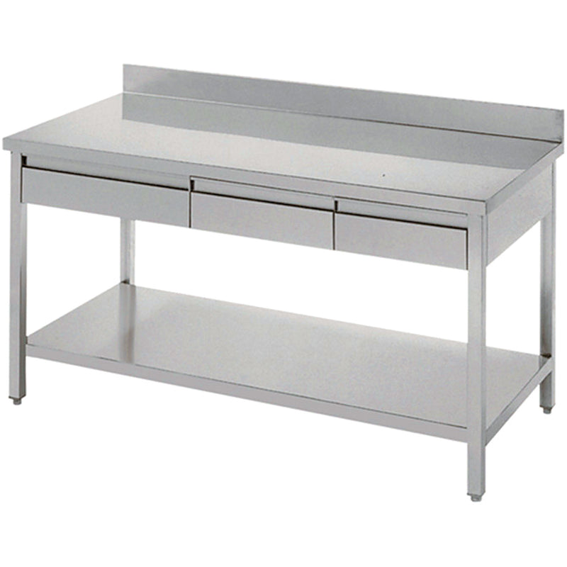 Professional Work table 3 drawers Stainless steel Bottom shelf Upstand 1500x600x900mm - THATS156A3D