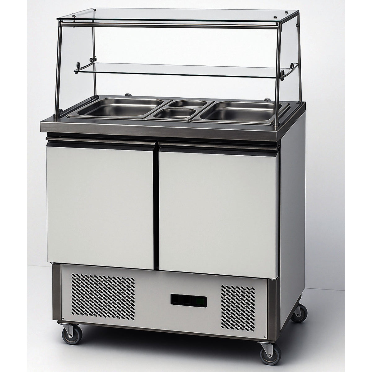 Commercial Saladette Counter with Glass Display 240L 2 doors 900x700x1285mm - THS900FVG