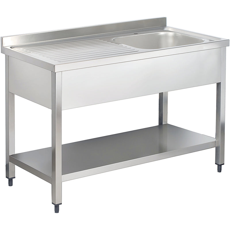 Commercial Sink 1 bowl Right Bottom shelf Splashback 1200mm Depth 600mm - THSTR126BR1