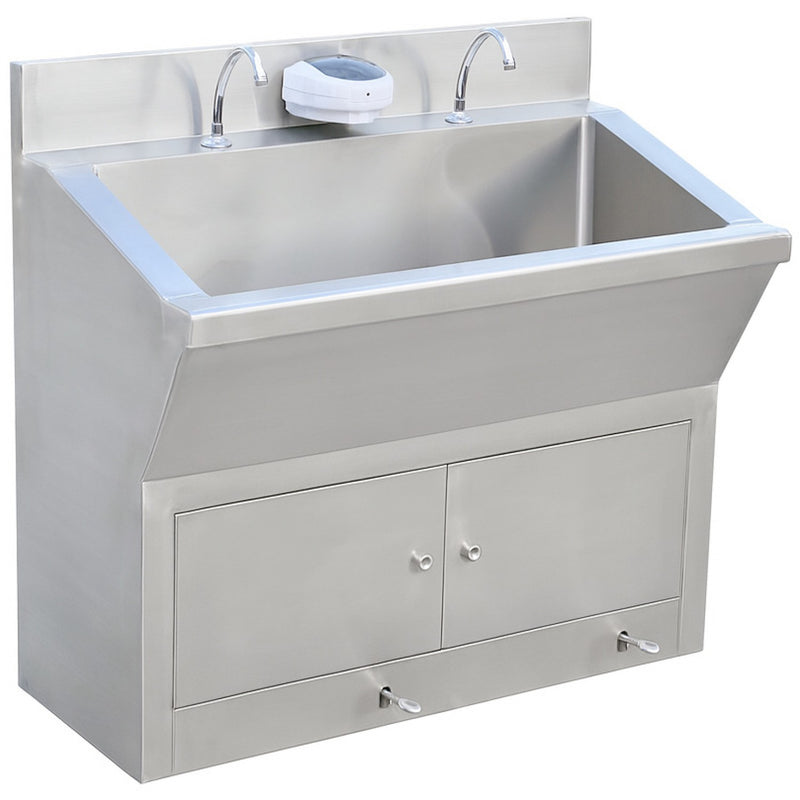 Commercial Stainless Steel Double Scrub Sink with Pedal Controls & Dual Faucets 1200x600x1000mm - YYJT126