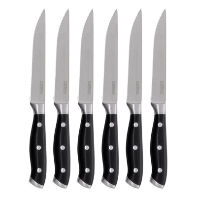 Olympia Premium Riveted Steak Knives with Black ABS Handles (6 Pack) - GR919