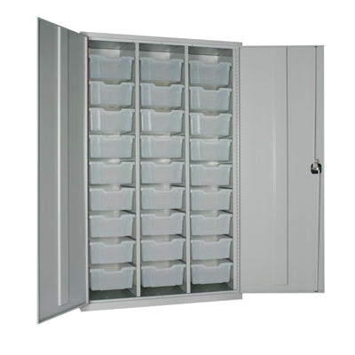27 Tray High-Capacity Storage Cupboard - Grey with Transparent Trays - HR675