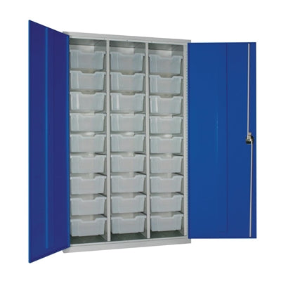 27 Tray High-Capacity Storage Cupboard - Blue with Transparent Trays - HR676