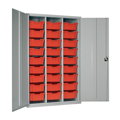 27 Tray High-Capacity Storage Cupboard - Grey with Red Trays - HR679