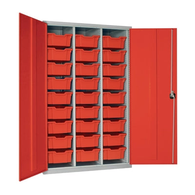 27 Tray High-Capacity Storage Cupboard - Red with Red Trays - HR682