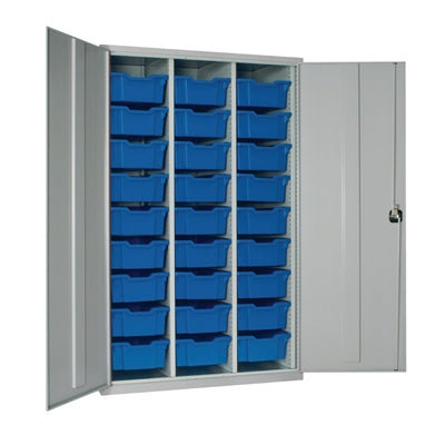 27 Tray High-Capacity Storage Cupboard - Grey with Blue Trays - HR683