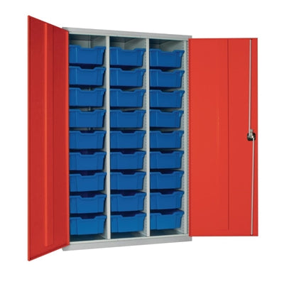 27 Tray High-Capacity Storage Cupboard - Red with Blue Trays - HR686